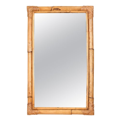 Mid-Century Italian Rectangular Mirror in Bamboo and Rattan, Italy, 1970s For Sale