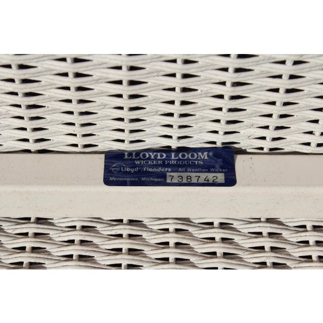 Lloyd Loom White Wicker Ottomans With Green Plaid Cushions—A Pair For Sale - Image 15 of 18