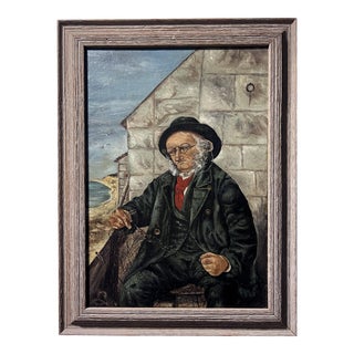 Vintage Oil on Canvas Painting, Portrait of a Fisherman, Framed, Unsigned For Sale