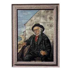 Vintage Oil on Canvas Painting, Portrait of a Fisherman, Framed, Unsigned