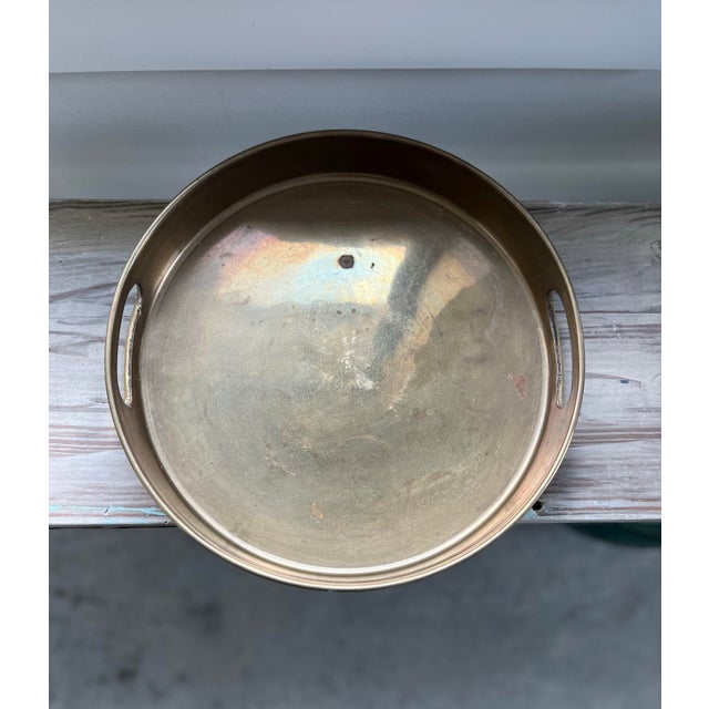 Brass 1980s Vintage Round Brass Handled Tray For Sale - Image 8 of 10