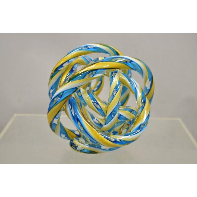 Modern Murano Art Glass Swirl Infinity Love Knot in Blue and Yellow For Sale - Image 3 of 11
