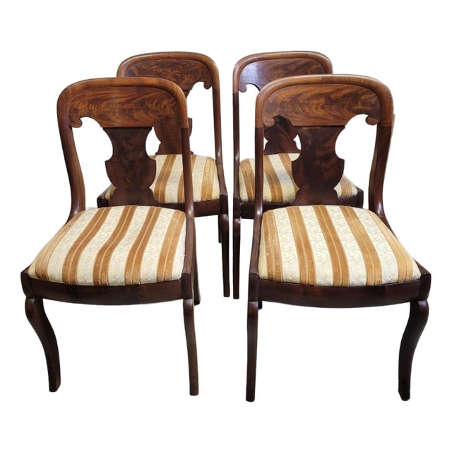 Set of Four Biedermeier Revival Walnut Dining Chairs, Early 20th Century For Sale