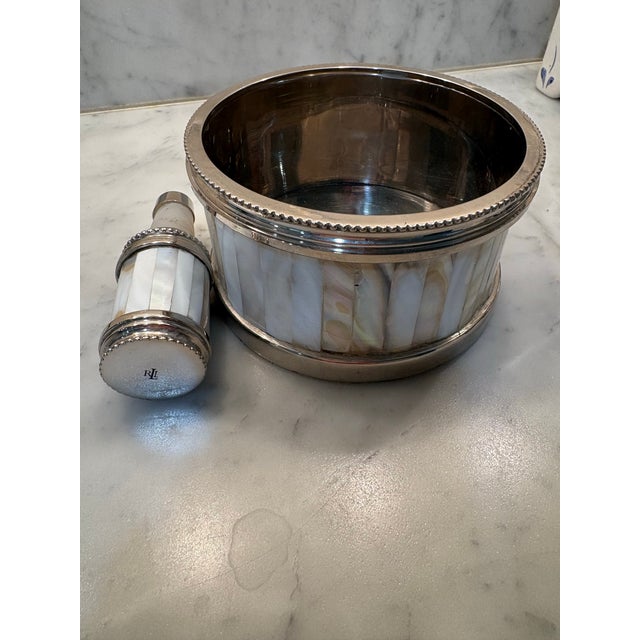 Ralph Lauren Mother‑of‑Pearl Wine Coaster & Bottle Stopper Set — Luxe Barware, Bar Cart Styling, Coastal Glam, Palm Beach Regency, Barware For Sale In New Orleans - Image 6 of 10