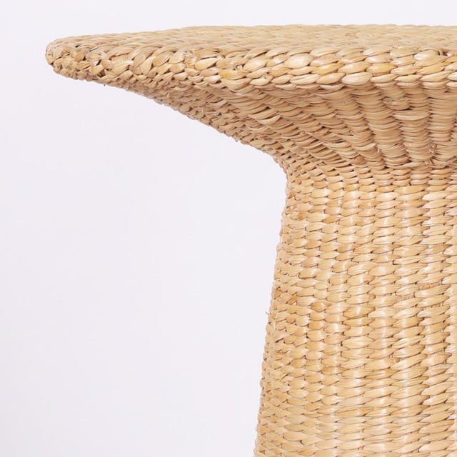 Pair of Woven Reed Mid Century Inspired Stands For Sale In West Palm - Image 6 of 8