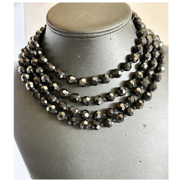 French 1920s 72" French Jet Bead Flapper Necklace For Sale - Image 3 of 9