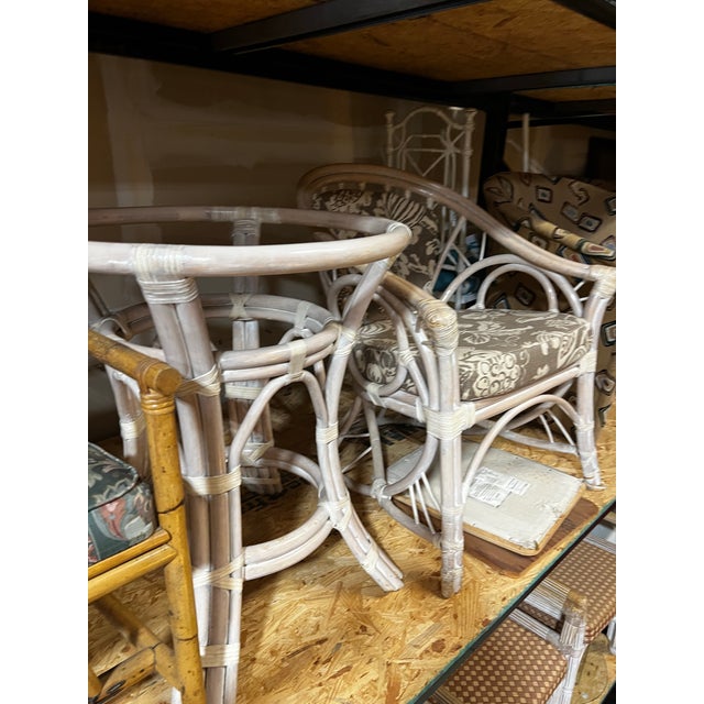 1970s Palm Beach Collection Corset Back Looped Arms Ficks Reed Style Dining Set With Glass Top For Sale In Atlanta - Image 6 of 10