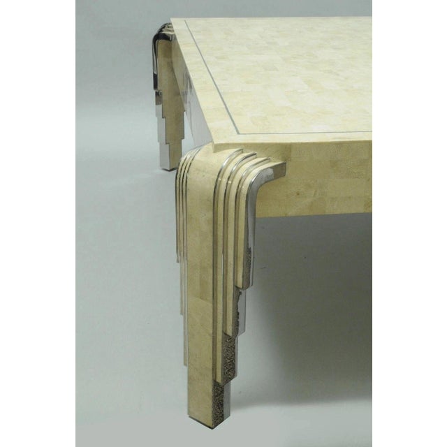 Metal Tavola by Oggetti Art Deco Form Tessellated Stone Chrome 48" Square Coffee Table For Sale - Image 7 of 10