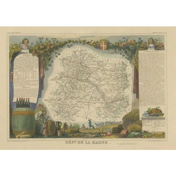 Antique Map of the Department of Marne For Sale - Image 3 of 6