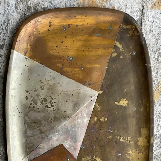 Copper Vintage Boho Multi Metal Serving Tray For Sale - Image 8 of 13