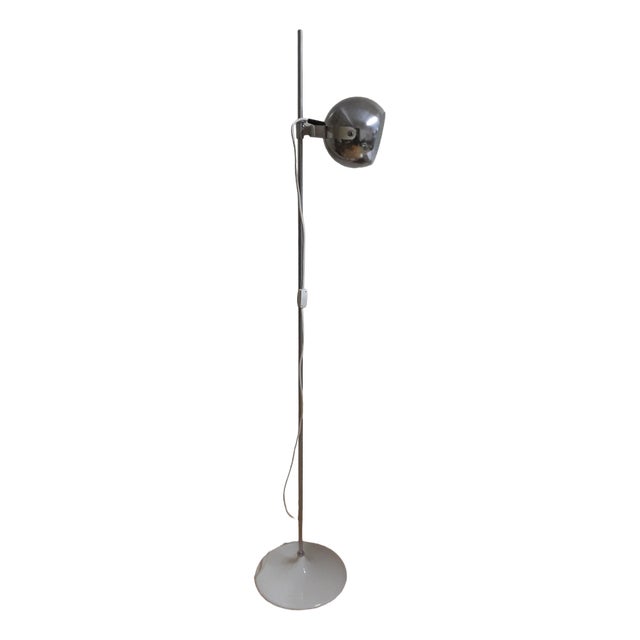 Vintage All-Round Adjustable Floor Lamp with Chrome-Plated Rod in White Base and Chrome-Plated Ball Reflector, 1970s For Sale