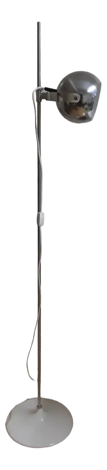 Vintage All-Round Adjustable Floor Lamp with Chrome-Plated Rod in White Base and Chrome-Plated Ball Reflector, 1970s
