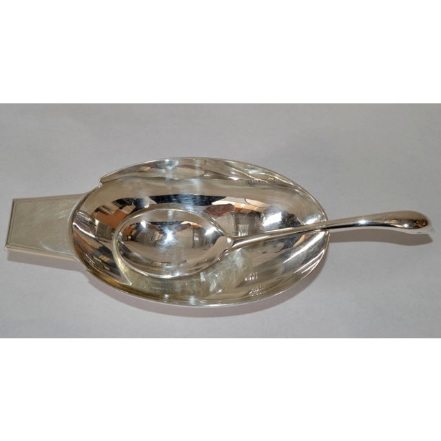 1935s Christofle France Gallia Silver Plate Sauceboat & Swan Ladle Art Deco For Sale - Image 9 of 12