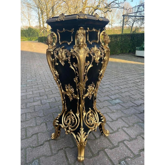 1990 Italian Baroque Black Gold Resin Pedestal W/ Marble Effect Top - 1 Piece For Sale - Image 11 of 11