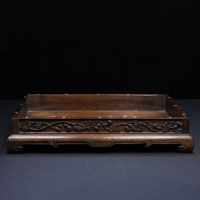 Coffee Huali Wood Tray With Mother-of-Pearl Inlay “Magpies on Plum Blossom” – Handcrafted Chinese Serving & Decorative Tray For Sale - Image 8 of 10