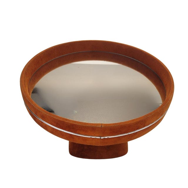 Space Age dressing mirror, Poltrona Frau style, orange velvet upholstery, 60's – Italy Magnificent circular table or...