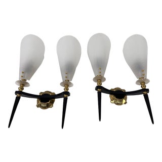 Brass and Plexiglass Wall Lamps by Maison Arlus, 1960, France - A Pair For Sale