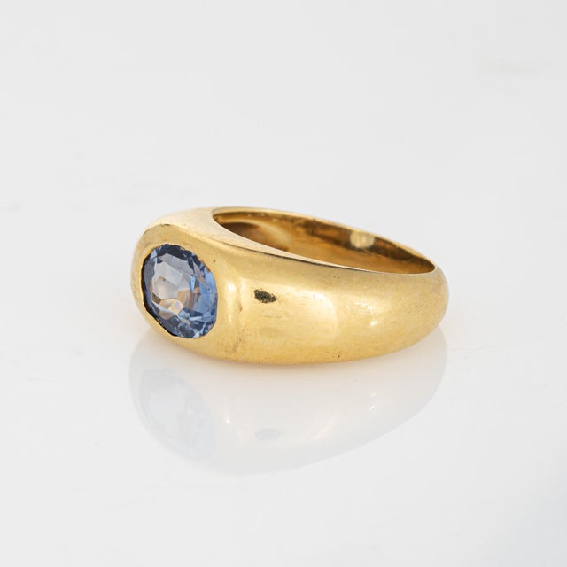 2.90ct Ceylon No Heat Sapphire Ring Cert 18k Gold Sz 6.25 Wide Band Vintage For Sale - Image 4 of 6
