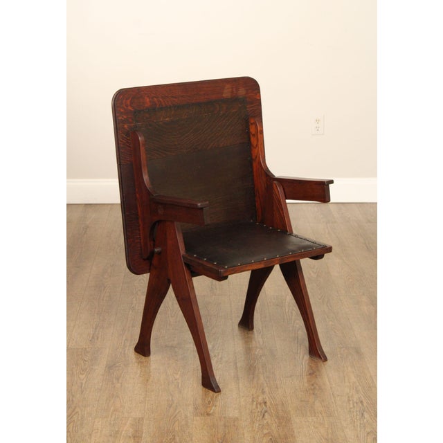 English English Arts And Crafts Oak and Leather Metamorphic Armchair Game Table For Sale - Image 3 of 12