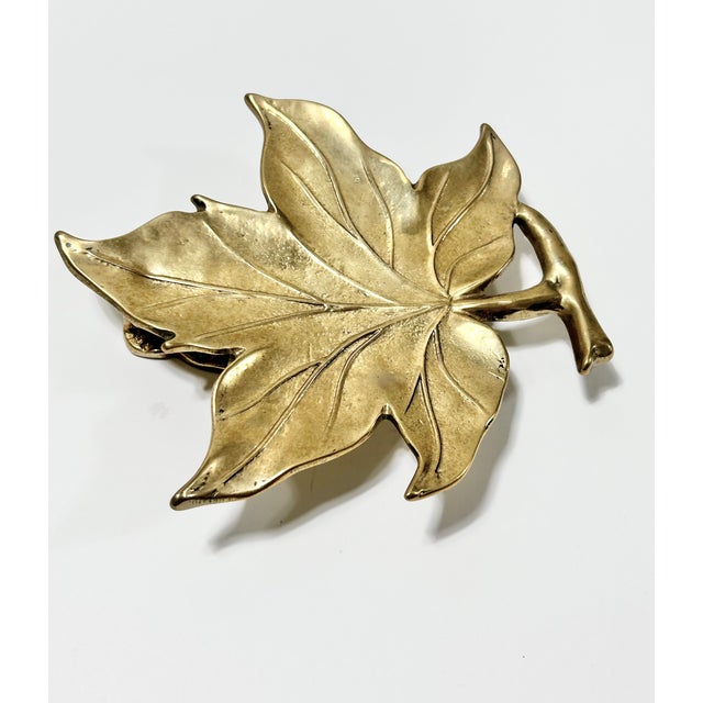 Vintage Solid Brass Leaf Door Knocker, Botanical Entry Hardware, Hollywood Regency Decor For Sale - Image 9 of 10