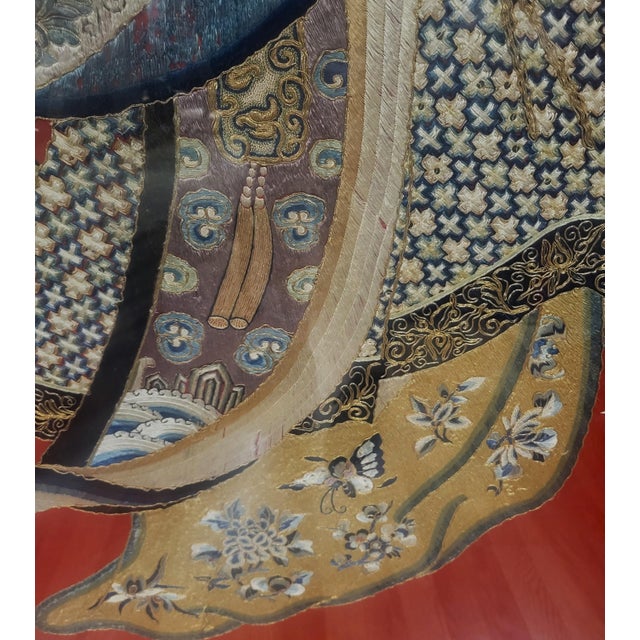 Monumental Chinese 19th C Art Framed Silk Embroidery Qing Dynasty For Sale - Image 12 of 15