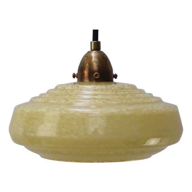 French Clichy Pink Reeded Glass Pendant Lamp For Sale