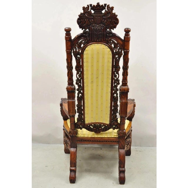 Late 20th Century Renaissance Gothic Style Large Figural Lion Carved Wood Paw Feet Throne Chair For Sale - Image 10 of 12