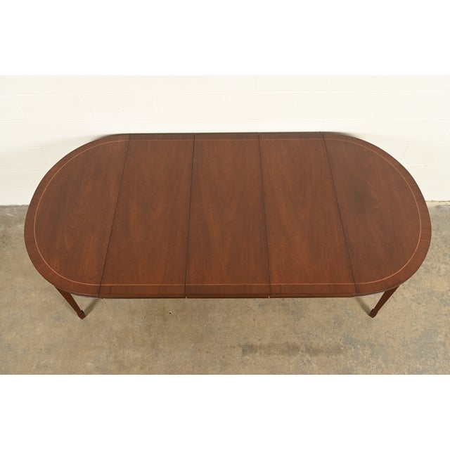 1980s Kindel Furniture Federal Inlaid Mahogany Extension Dining Table, Newly Refinished For Sale - Image 5 of 15
