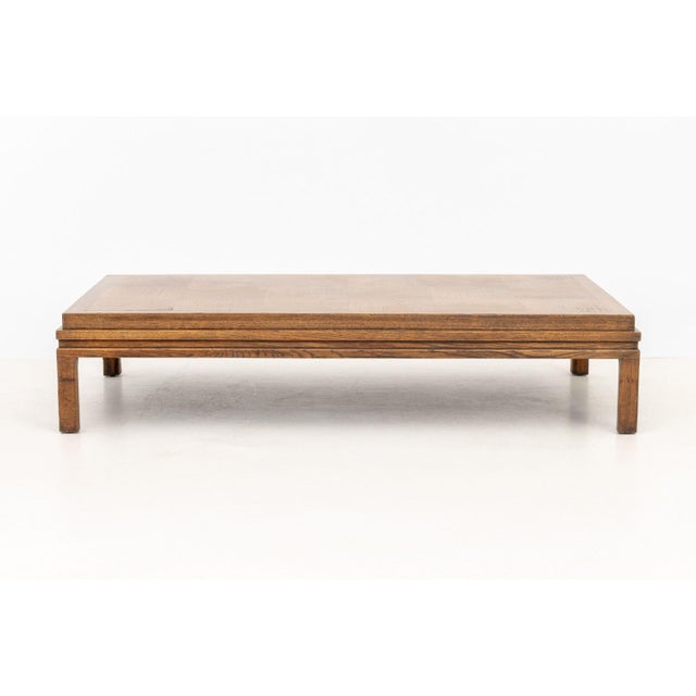 Modern Oak Parquetry Coffee Table. 11" H x 52" W x 23.5" D. Provenance: From a New York City Collection.