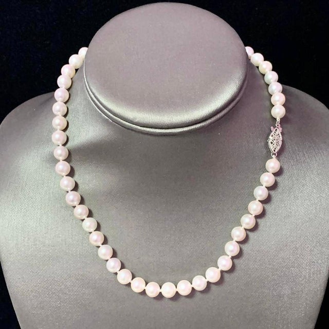 Akoya Pearl Necklace 14 Karat White Gold 7.5 mm Certified For Sale In New York - Image 6 of 13