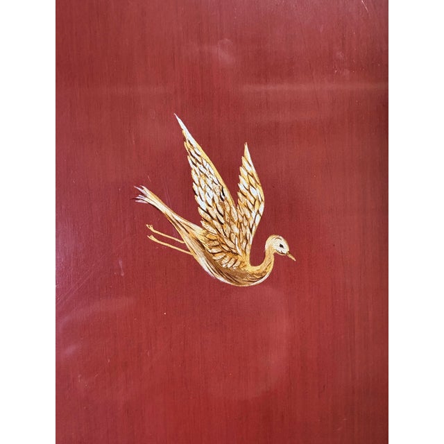 Metal Mid-Century Vintage Hand Painted Cinnabar Chinoiserie Cabinet For Sale - Image 7 of 12