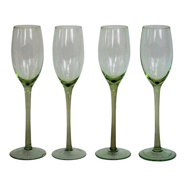 1960s Mid-Century Modern Tiffin Green Champagne Glasses - Set of 4 For Sale