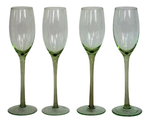 1960s Mid-Century Modern Tiffin Green Champagne Glasses - Set of 4