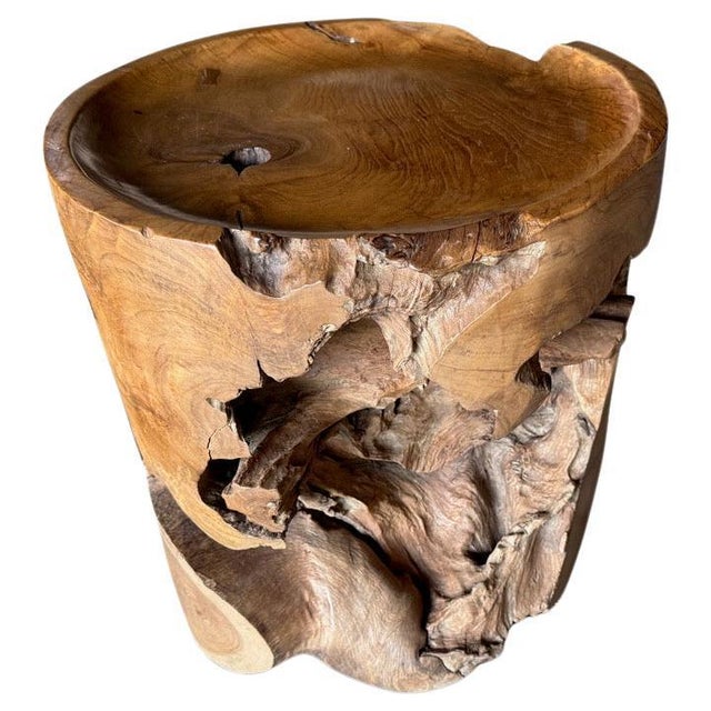 Beautiful century old teak root shaped into a side table. We hand carved the top section into a tray style and added the...