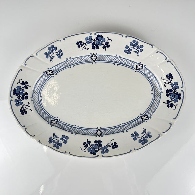 Oval Serving Platter Jane Model in Blue by Terre De Fer Kg from Lunéville, 1890 For Sale - Image 10 of 10