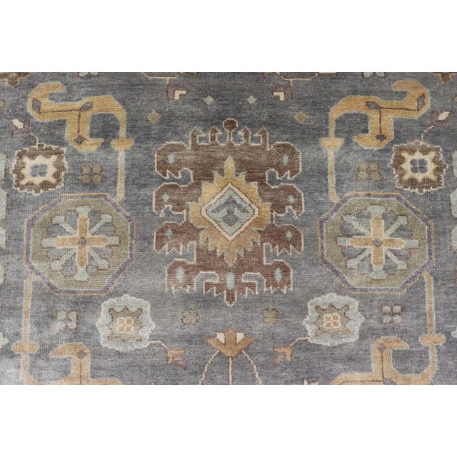 Indian Wool Floral Oushak Area Rug Hand-Knotted in Earthy Tones For Sale - Image 10 of 13