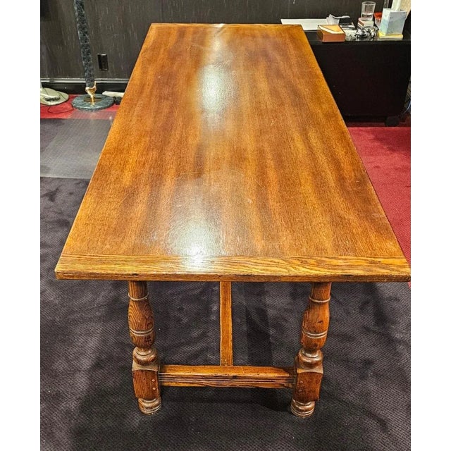 John Widdicomb Trestle Table Long solid wood dining table from John Widdicomb Co. John Widdicomb Co. brass makers label on...