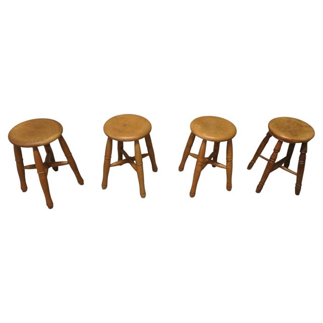 Victorian Farmhouse Kitchen Stools in Elm, Set of 4 For Sale - Image 9 of 9
