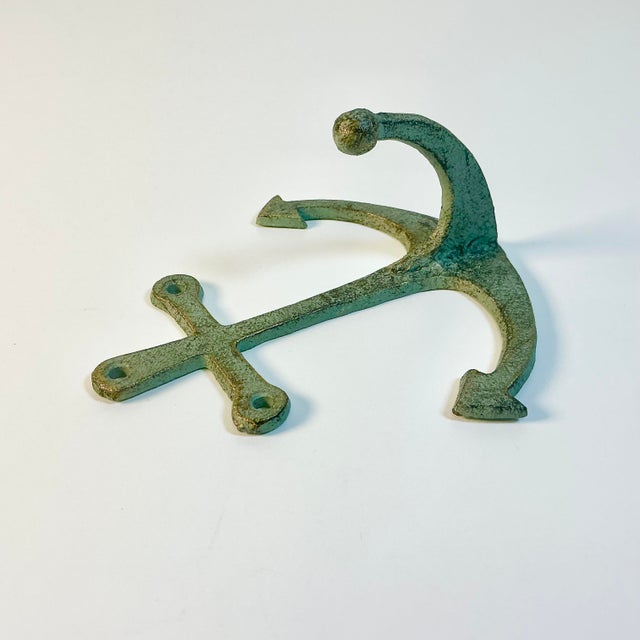 1970s 1970s Vintage Nautical Coastal Arts & Crafts Cast Iron Anchor Wall Hook For Sale - Image 5 of 9