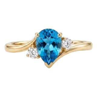 Minimalist Swiss Blue Topaz Ring | Pear Shaped Blue Gemstone Ring | Dainty December Birthstone Ring Us 7 For Sale