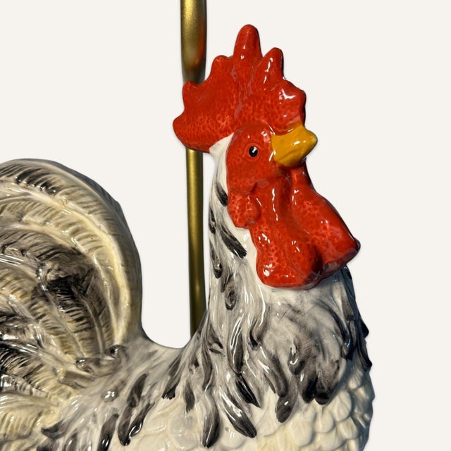 1980s 1980s Ceramic Rooster Lamp on Black Base For Sale - Image 5 of 6
