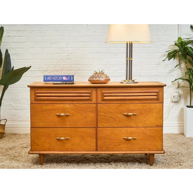 Walnut 6 Drawer Dresser With Louvered Drawers For Sale - Image 4 of 12