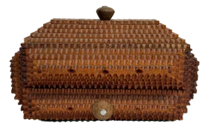 Tramp Art Lidded Jewelry Box With Drawer