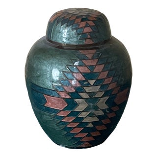 Vintage Enameled Brass Ginger Jar For Sale