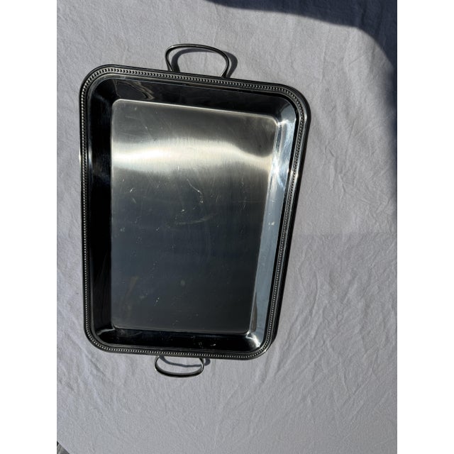 Metal Classic Silver Tray with Pearl Stripe Frieze, 1980s For Sale - Image 7 of 18