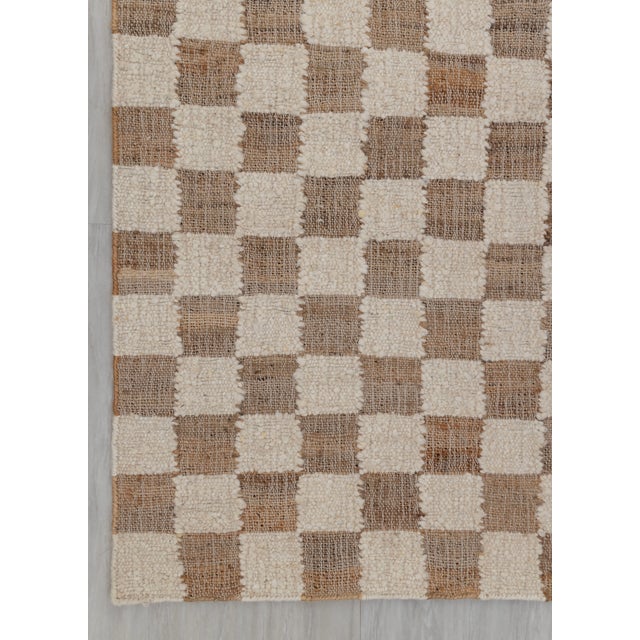2.6x6Ft. Checkered Natural Wool Jute Ivory Hand Woven Premium Quality Rug For Sale - Image 13 of 13