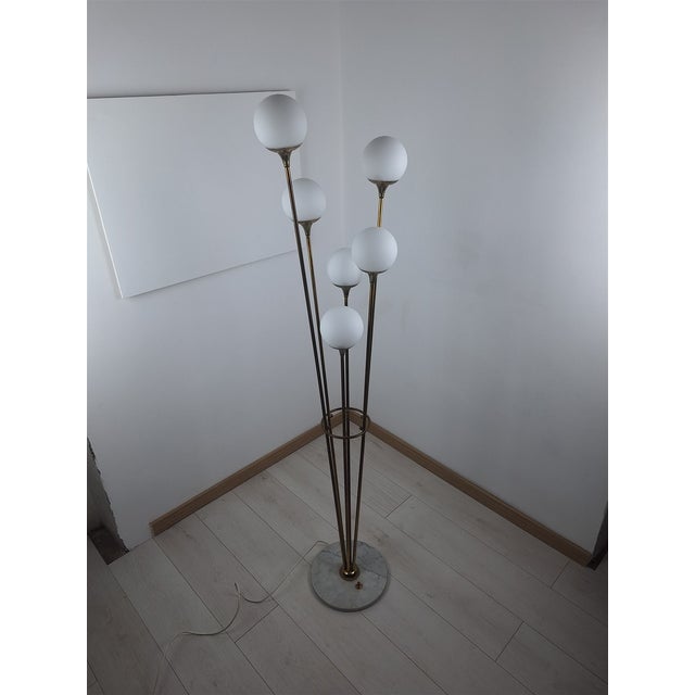 Alberello Floor Lamp in Brass, Opal Glass Spheres, and Stilnovo Marble, 1950s, in Very Good conditions. Designed 1950 to...