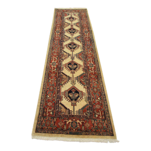 Fine Heriz Runner 3’2” X 10’7” Beige Wool Vintage Hand-Knotted Oriental Rug