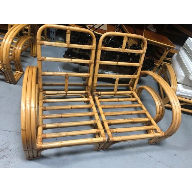 Mid-Century Modern Restored Mid-Century Rattan Double Horseshoe Settee Sofa, Pair For Sale - Image 3 of 12