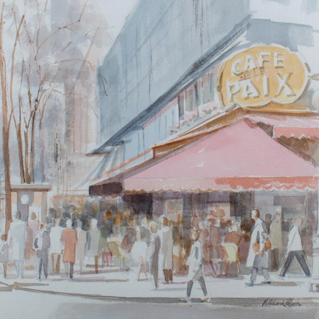 Vintage Mid-Century H. Richard Black Café De La Paix Watercolor Painting For Sale - Image 4 of 6